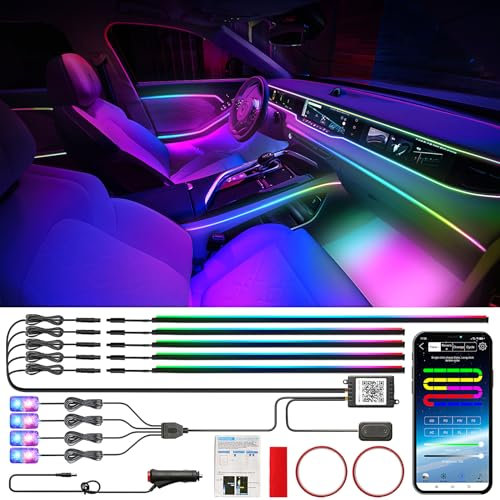 Defvnsy LED Auto Innenraumbeleuchtung, 9 in 1 RGB Acryl Neonbeleuchtung Bausatz, 12V LED-Streifen Auto Ambientebeleuchtung, App- Steuerung, Universelle Mehrfarbige Atmosphäre Leuchten