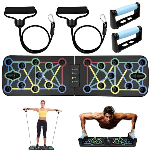 Traxenta Tabla de Flexiones, Tabla de Flexiones Multifuncional, Soporte Flexiones con Antideslizante asas y 2 Cuerdas de Tracción, Tabla de Flexiones Multifuncional Portátil para Muscular Fitness