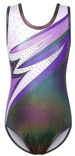ZNYUNE Mädchen Farbverlauf Gymnastikanzug Ärmellos Kinder Gymnastik Trikot Klassisch B370 SchwarzLila 10A