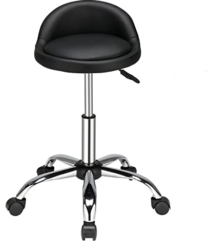 Bonnlo Rollhocker höhenverstellbar, Bürohocker mit Rückenlehne, Arbeitshocker 360° drehbar, Drehhocker für Büro/Salon/Bar, Schwarz