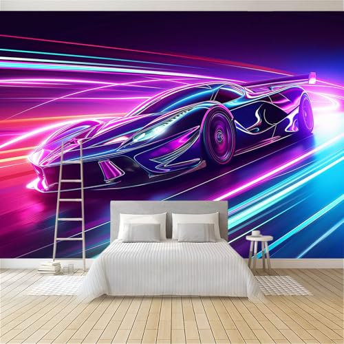 Papier Peint Panoramique Voiture De Sport Dégradé De Couleurs 350x256 cm Poster Geant Mural 3D, Tapisserie Photo Peinture Murale, Papier Peint Intissé Fresque pour Salon Chambre Toile Fond TV