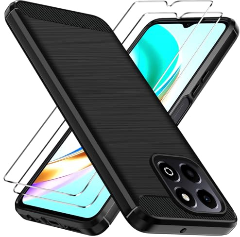 iVoler Cover per Honor X6b con 2 Pezzi Vetro Temperato, [Antiurto di Grado Militare] Protettiva Custodia, Sottile Morbida in Silicone TPU Anti-Impronte Anti-Graffio Case, Nero