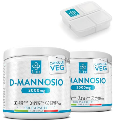 D Mannosio Puro 2000mg 360 Capsule PiùLife, 3 Al Giorno, Integratore Vie Urinarie Donna, Integratore Cistite, Benessere Quotidiano, Sostituto Al Mirtillo Rosso