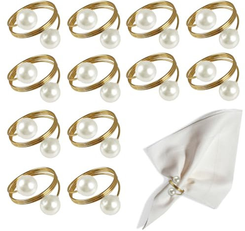 Serviettenringe, 8/12 Stück Metall Perlen Serviettenringe Tischringe, Verstellbare Vintage Serviettenringe für Dining Jubiläum Geburtstag Weihnachten Kerzenlicht Bankett
