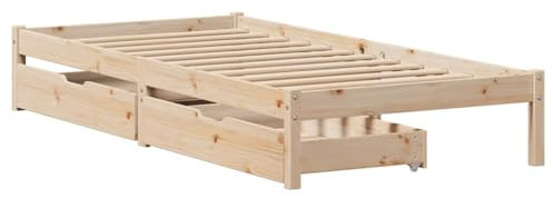 vidaXL Massivholzbett, Holzbett mit Schubladen, Bettgestell Bettrahmen mit Lattenrost, Bett Einzelbett für Schlafzimmer, 100x200cm Kiefer