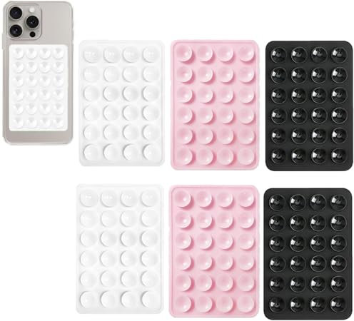 Leeneen 6PCS Silicone Suction Phone Case Mount,Adhesive Phone Stand Sticky,Non Slip Suction Cup Phone Mount,For Car Phones Mobile Power Supplies (white lightpink black)