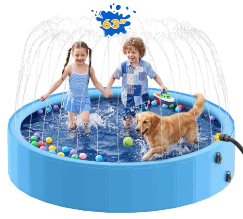 Piscine pour Chien Pliable avec Sprinkler, Grande Piscine Chien 160 cm Antidérapante en PVC avec Jet d’Eau pour Jardin et Extérieur