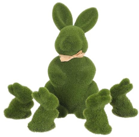 IMIKEYA 5er Set Moos-Osterhasen Dekoration – Flauschige Hasenfiguren Aus Hochwertigem Moos Für Garten - Terrasse Und Innenräume – Perfekte Frühlings Deko Für Ostern Und Kreative