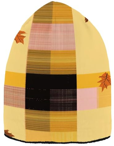 Buffalo Plaid Check Yellow Rose Gold Leavesslouchy Beanie pour hommes et femmes Chapeaux en tricot pour temps froid pour les essentiels, Buffalo Plaid Carreaux Jaune Feuilles Or Rose, taille unique