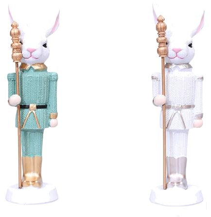 skyrabbiter Osterhase Nussknacker Dekofigur, 18 cm, Hase Figuren, Harz Kleine Osterhase, Miniatur Kaninchen, Häschen Osterdeko, Bunny Figuren Ornament für Ostern Mikrolandschaft ​Frühling Deko (A+B)