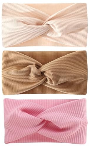 KGDUYC 3pcs fasce capelli bambina，fasce capelli neonata，cerchietto capelli bambina，Fasce Ragazze Nylon Elasticizzato Accessori per Capelli Fatti Mano per Neonati Bambini Bambine (marrone+rosa+beige)