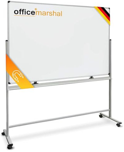 OfficeMarshal Magnetisches Whiteboard 120x220cm mit Alurahmen und abnehmbare Stiftablage für Büro, Heim und Schule, Magnettafel kratzfest und trocken abwischbar | Magentboard (Stanford)
