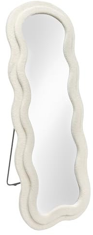 Baroni Home Miroir sur Pied ou Miroir Mural, Miroir avec Cadre Ondulé Rembourré et Revêtement en Tissu Bouclé, Salon, Chambre à Coucher, Couloir, 160x60 cm, Bouclé Crème