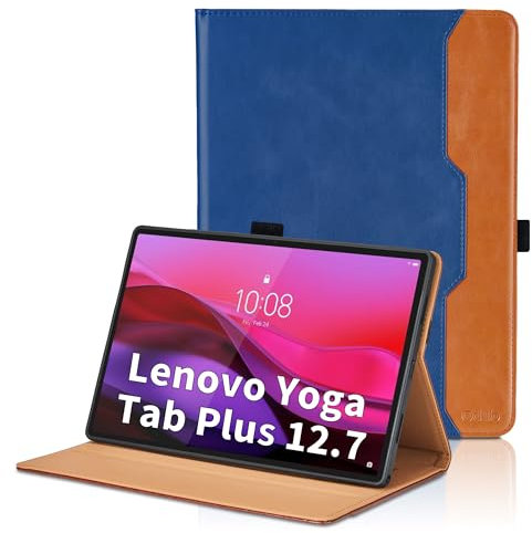 Coque pour Lenovo Yoga Tab Plus 12.7 Pouces 2025 Business Premium PU Cuir Cover Tablette Housse de Protection Auto Réveil/Sommeil, Multi-Angle Étui avec Poche-Bleu