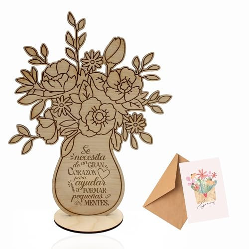 Ayurvana Dekorative Vase aus Holz, mit Gravur, originelles Geschenk für Liebe, Freundschaft, Geburtstag oder Jubiläum, inklusive Boden, Nachrichten auf Spanisch und Englisch, natürliche