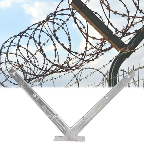 LXHELIVERY Razor Wire Bracket - Hot-dip Galvanised V-Bracket Barbed Wire Shelf Arm Extensions Bracket For Roll Chain Link Fence, Garden Ribbon Cage(55x14x32 cm-1 pcs)