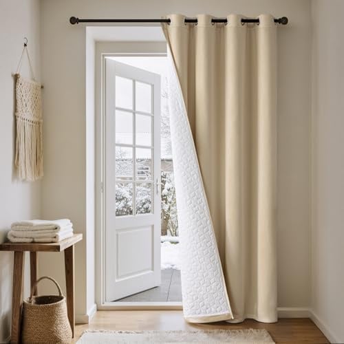 MIULEE Tende Termica Invernale in Velluto con Fodera Isolante, Tenda Doppio Strato Oscurante per Porta Interna, Beige, 1 Pezzo H245 x B132 CM, Tenda Isolante Termica Anti-Freddo per Inverno
