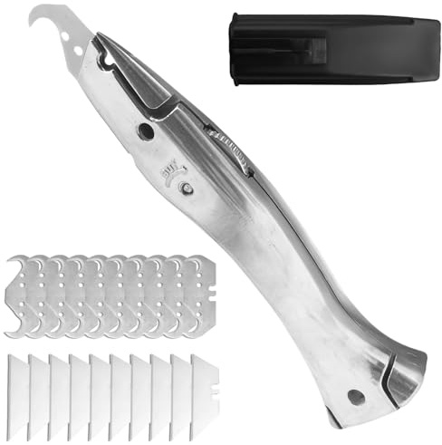 Teppichmesser Set, Trapezklinge Hakenmesser Set mit 1 Griff + 20 Klingen, Cuttermesser Messer Aluminium, Klinge aus SK2-Stahl, Messer für Schneiden von PVC Bodenbelägen