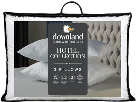 Downland Hotel Collection Pillows 2 Pack - Satin Stripe Hotel Quality Bed Pillows, Hollowfibre Filled, Soft & Supportive for Back & Side Sleepers, Hypoallergenic & Machine Washable (46x69cm)