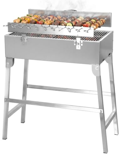 METRO PROFESSIONAL Holzkohlegrill Zondaro mit Rotisserie-Motor, 58 x 31 cm Grillfläche, Silber