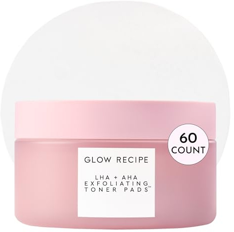 Glow Recipe LHA + AHA Toner Pads - Korean Exfoliating Toner for Face - Pore Minimizer - Hydrating Toner Pads - 5 Gentle Acids, Watermelon Enzymes, Hydrating Botanicals (60 Face Pads)