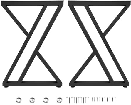 Metall Tischbeine 2er Set X-Form 70cm hoch, Möbelfüße mit verstellbaren Gummipads, Tischgestell schwarz belastbar bis 300kg, Industrielle Esstischbeine, Robuste Standbeine für Wohnzimmer und Küche