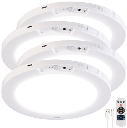 Luminea Deckenlampe Wohnzimmer: 4er-Set LED-Akku-Decken- & Wandleuchte, Bewegungssensor, Fernbedienung (Deckenlampe mit Bewegungssensor, LED Leuchten Abstellräume, Decke)