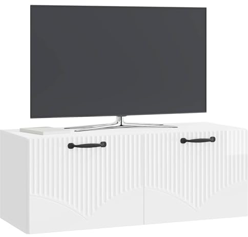 vidaXL Wandmontierter TV-Schrank Hochglanz Weiß 78,5 x 31 x 30 cm, Moderner Wohnbereich, Rechteckiger Wandschrank, Viel Stauraum, Schlichtes Design für die Haushaltsorganisation