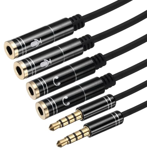 sourcing map Audio Cable Splitter, 3.5mm Male to Dual 3.5mm Female Y Splitter Microphone and Audio Jack Adapter for PC Laptop Smartphone, 1ft, Black