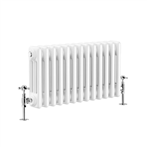 G-Rad White Triple Column Horizontal Cast Iron Radiator - (H) 300 x (W) 600mm - Modern Contemporary High-Output Heavy Duty Radiator - Wall Mounted Central Heating for Home Décor Living Dining Bedroom