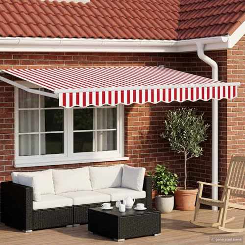 Elektrische Markise, LED, Wettersensor, Rot-Weiß, 2.5 x 2 m