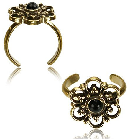 CHICNET Messing Zehenring Onyx Blume golden antik verstellbar nickelfrei