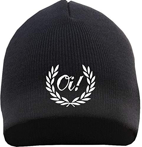 HB_Druck Lorbeerkranz Oi Beanie Mütze - Bestickt - Strickmütze Wintermütze Einheitsgröße Schwarz