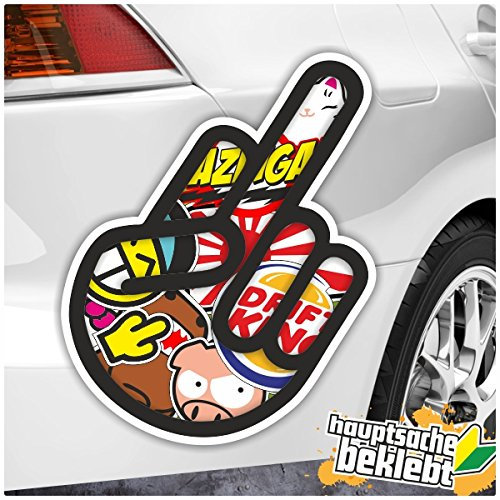 Kiwistar - Autoaufkleber - 20x14 cm - Shocker Hand - Stinkefinger Stickerbomb für Auto, Laptop, Fahrrad, LKW, Motorrad Aufkleber Mehrfarbig Sticker Decal