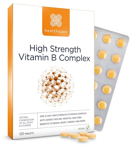 Healthspan High Strength Vitamin B Complex (120 Tablets) | High Levels of All 8 B-Complex Vitamins | Supports Brain & Heart Health | Immune Health | Reduces Tiredness & Fatigue | with Choline | Vegan