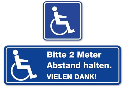 iSecur Set di Adesivi Auto Prega di Mantenere 2 Metri di Distanza. Grazie!” + Adesivo Sedia a rotelle per utenti di Sedia a rotelle, Persone con disabilità I hin243