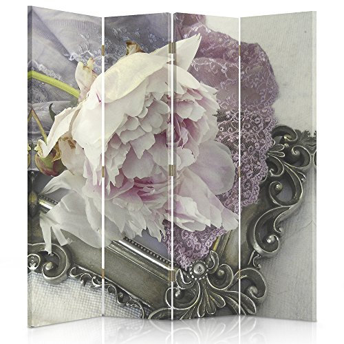 Feeby Frames. Raumteiler, Ggedruckten auf Canvas, Leinwand Wandschirme, dekorative Trennwand, Paravent beidseitig, 4 teilig (145x150 cm), PÄONIE SCHMUCK GRAU ROSA