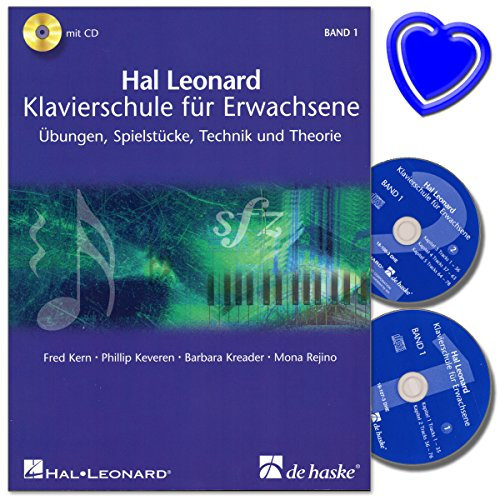 Hal Leonard Klavierschule für Erwachsene Band 1 mit 2 CDs von Fred Kern - Übungen, Spielstücke, Technik und Theorie - mit bunter herzförmiger Notenklammer