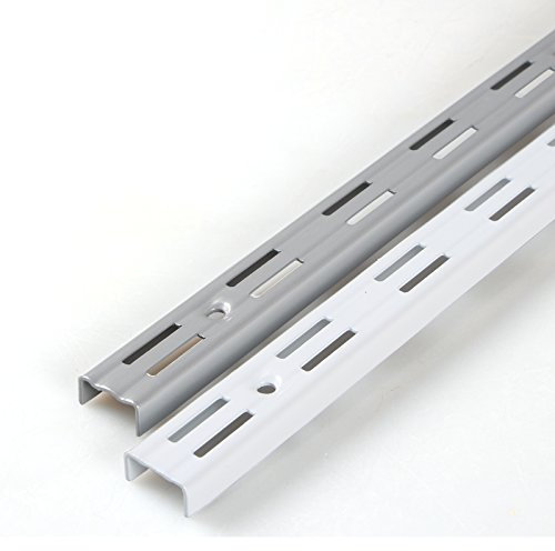 PRIOstahl 2 x Wandschienen für Regalträger 2-reihig 1500mm Silber Wandhalter Regalschienen Regalsystem Wandmontage Regalbodenträger Raster 50mm Metallschienen