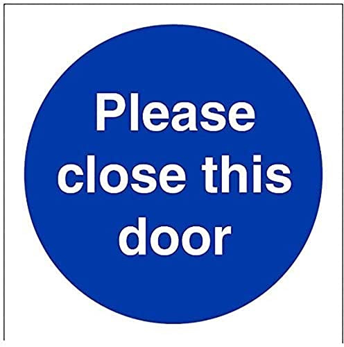 V Safety 18009AF-R Please Close This Door Mandatory Sign - Square - 100mm x 100mm - 1mm Rigid Plastic, Blue