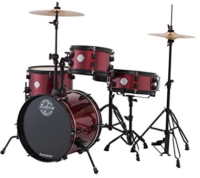 Ludwig Questlove - Set di batterie all-in-one per principianti, include 4 batterie, Hi-Hats, Crash/Ride, pedali, trono e bastoni, finitura rosso vino (LC178X025)