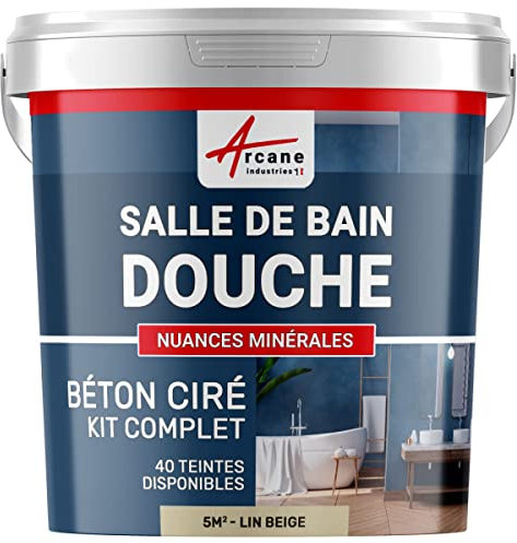 béton ciré, salle de bain, douche italienne, pièce d'eau, kit, beton, cire, salle de bains, douche italienne - 5 m² (en 2 couches) Lin Beige - ARCANE INDUSTRIES