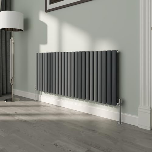 NRG 600x1416mm Oval Column Radiator Double Panel Anthracite | High Heat Output, Designer Radiator Wall Mounted, Central Heating Compatible, Modern Radiator, for Living Room, Kitchen