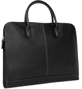 Hexagona - Porte-Documents - Compatible Format A4 et téléphone Portable - pour Femme - Collection Confort Business - Noir - en Cuir