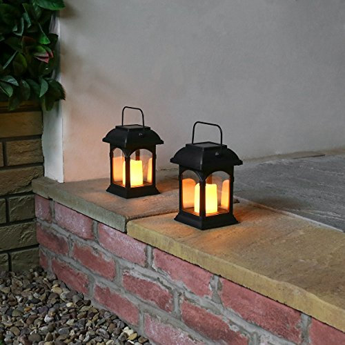 2er Pack: Solar-Laterne und Kerze, LED, Flackereffekt, 15 cm (inkl. wiederaufladbarer Batterie)
