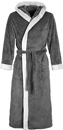 Di Vadini Unisex Herren Damen Bademantel Prato mit Kapuze I Morgenmantel flauschig I Nachtwäsche aus edler Mikrofaser Farbe: Grey/lightgrey, Grösse: XXS