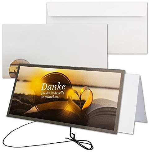 25x Trauerkarte mit Umschlag Set Danksagung - Herz - inklusive hochwertiger Box- DIN Lang Quer-Format - Danksagungskarten Trauerkarten nach Beerdigung - Trauer-Papiere by GUSTAV NEUSER
