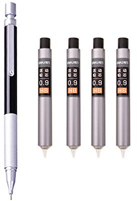 Porte-mines automatique 0,9 mm, centre de gravité bas, stylo à texture métallique (noir) + 4 boîtes de mines de 0,9 mm