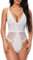 EVELIFE Body Donna Sexy Pizzo Lingerie Teddy Un Pezzo Scollo a V Biancheria Intima Trasparente(Bianco L)