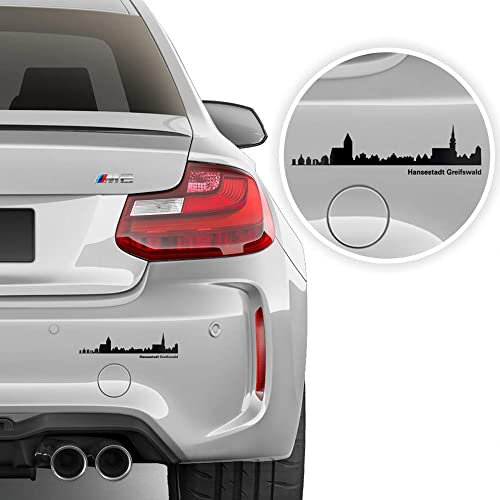 Auto-Dress Hansestädte, Heck-Auto-Aufkleber 20cm x 5cm (Hansestadt Greifswald, Schwarz Glanz)